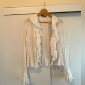 LAUREN ruffle sleeve button down white shirt